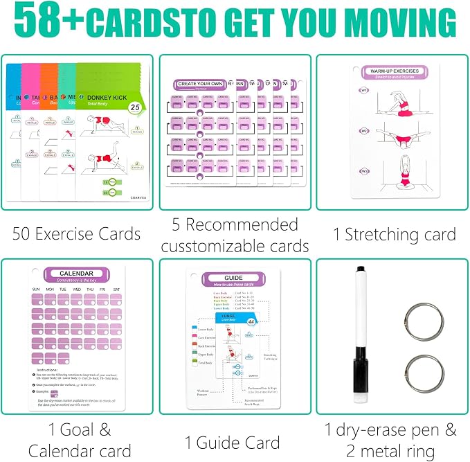 Wall Pilates Workouts for Women-58 Exercise Cards with Pilates Mat Workout Postures，ncludes 4-Week Challenge,2 Rings& Dry-Erase for Easy Organization-Home, Gym or Studio