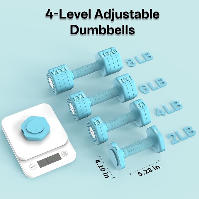 JOROTO 5-in-1 Adjustable Dumbbell Set, 8LB/11LB Pair Adjustable Weights for Women at Home, 1s-Adjust Dual Locking Stable Hand Weights with TPE Soft Handle, Home Gym, Rehab, Pilates, Yoga, Strength Training