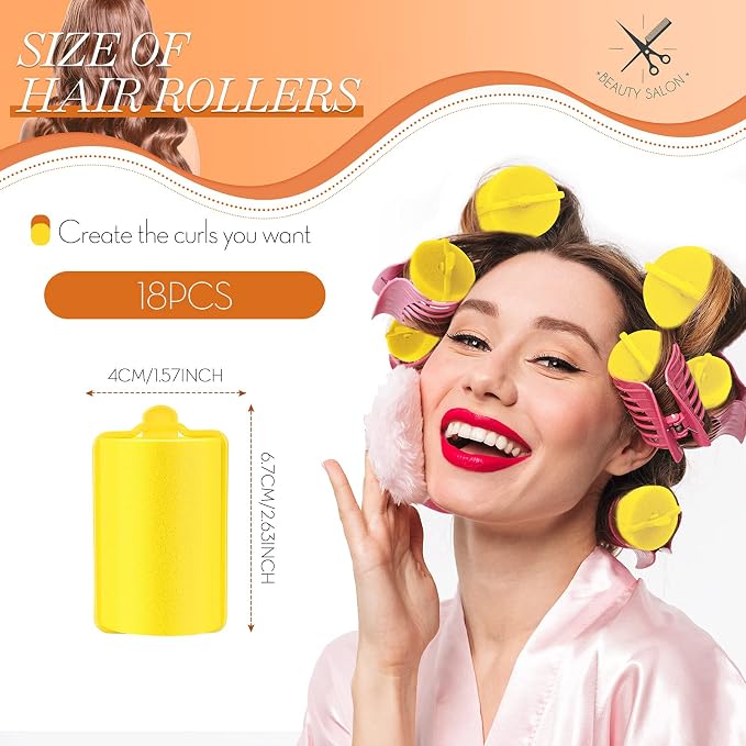 Geyoga 18 Pieces Yellow Foam Hair Rollers Large Hair Curlers Sponge Rollers for Heatles to Sleep in a Curl for Women's Short and Long Hairs Styling (1.4 x 2.6 Inches)