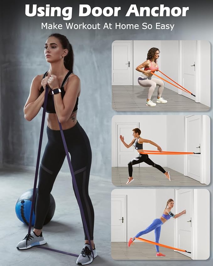 Zacro Resistance Bands Set with Door Anchor, Heavy Duty Pull Up Exercise Bands for Working Out, Muscle Power Strength Training, Physical Therapy, Home Fitness Gym Equipment for Men & Women