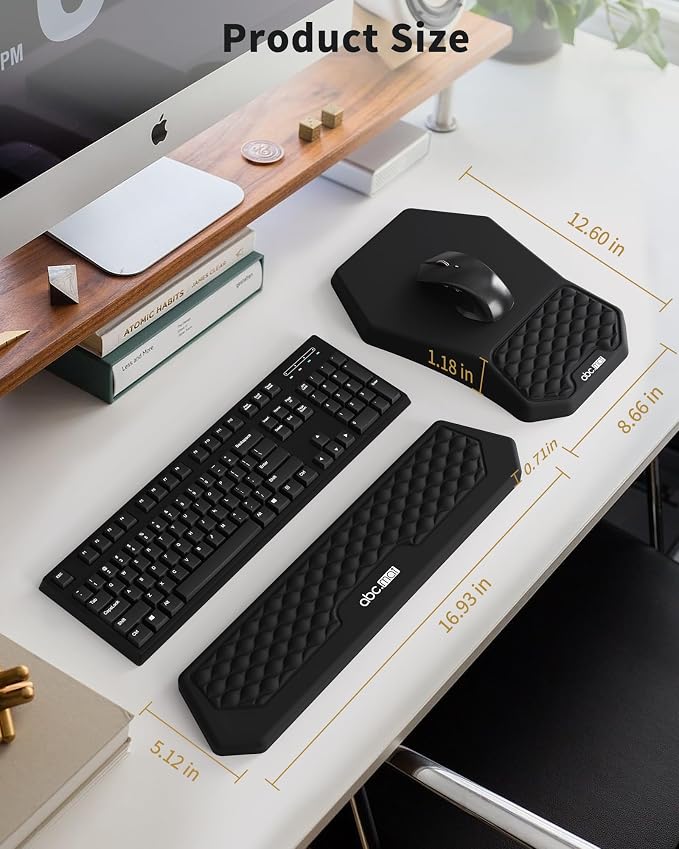 Ergonomic Mouse Pad Wrist Rest and Keyboard Wrist Rest Support Set | Massage Design Mousepad for Carpal Tunnel Pain Relief, Memory Foam, Non-Slip PU Base for Computer Desk, Black