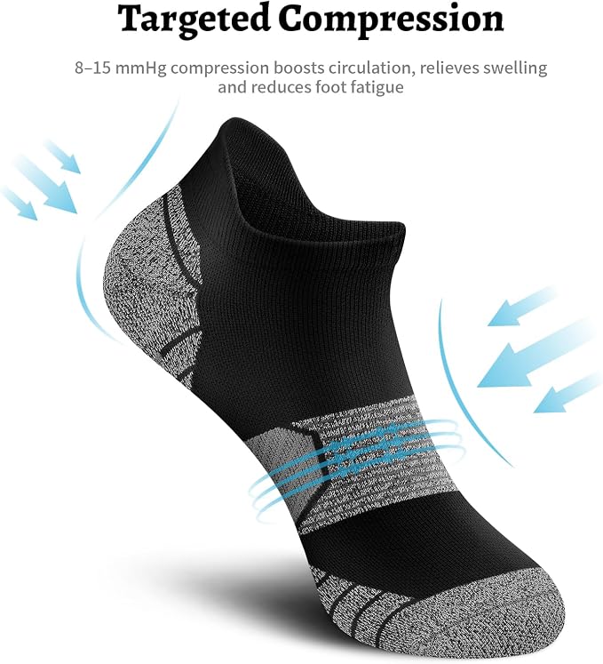 Ankle Compression Socks for Women 6 Pairs Running Socks with Arch Support | Athletic Womens Ankle Socks for Running, Gym, Workouts, Long-Distance Walking, Travel, Daily Use, Relieve Plantar Fasciitis
