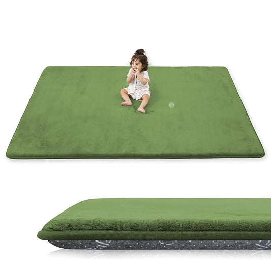 1.3" Thick Foam Play Mat 50x50 Baby Floor Playmat Nursery Rug Olive | Memory Mat for Baby to Play Waterproof Easy Care with Non-Slip Tummy Time Play Mat for Playroom Classroom