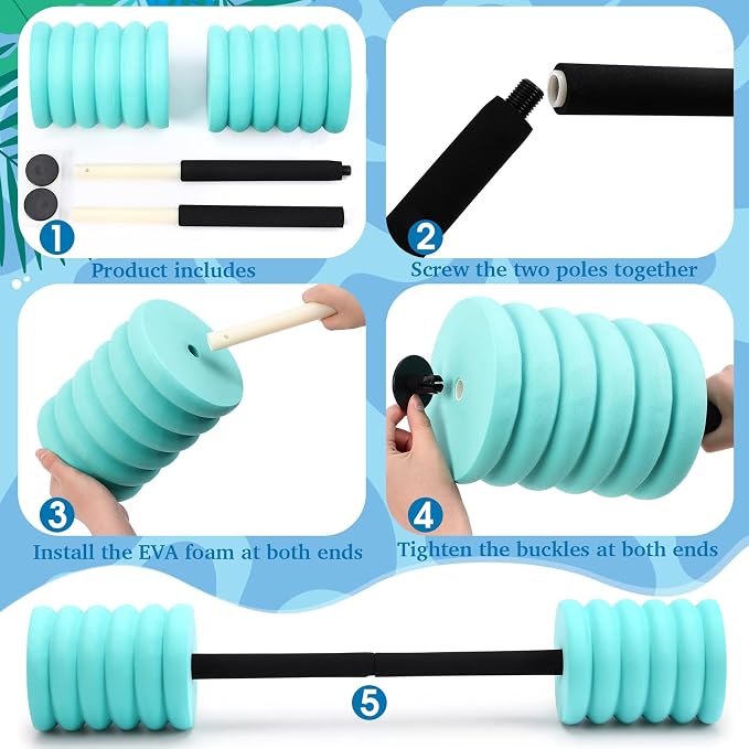 Soulchen Long Aquatic Exercise Dumbbells Pool Exercise Foam Water Weights Dumbbell Aquatic Pool Barbells with High Density EVA Foam for Swim Water Aerobics Workouts Loss