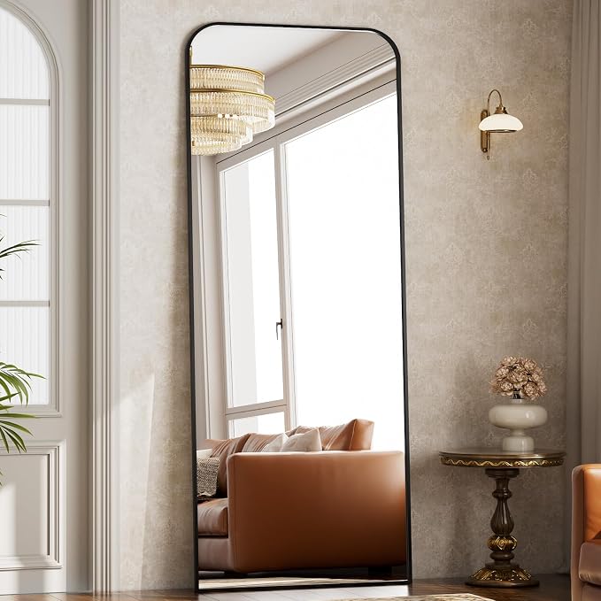 Full Length Mirror 71"x26" Arched Floor Standing Large Mirrors | Full Body Mirror with Stand - with Aluminum Frame for Bedroom Living Room, Black