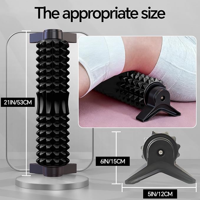 Foam Roller with Detachable Stand, 18" Deep Tissue Massage Roller | Beginner-Friendly Support Design for Muscle Recovery, Home Workout & Fitness - Black