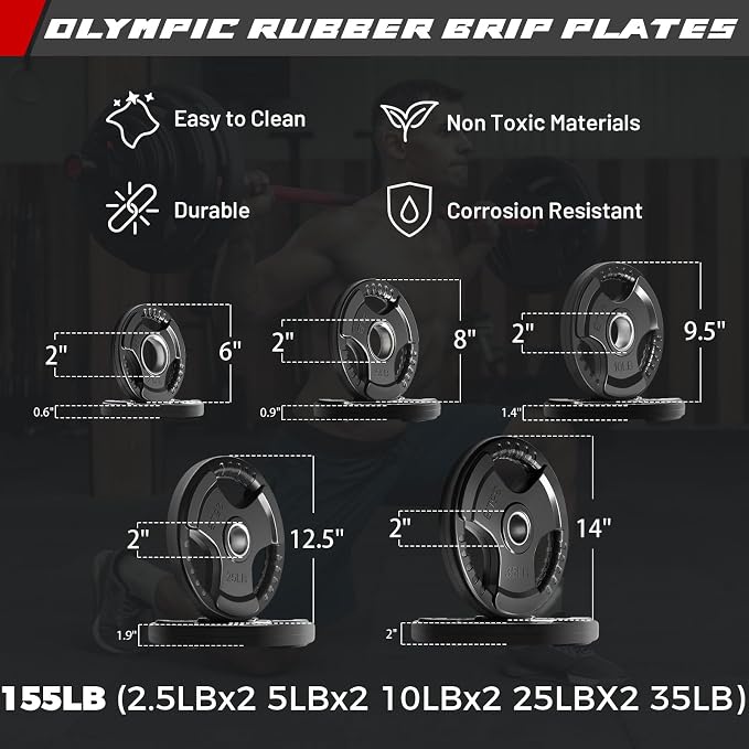 RitFit Barbell Weight Set - 4/6FT Olympic Barbell with Weight Plates (55-115LB Total) - Weightlifting Equipment for Squats, Curls, Deadlifts, Presses, Hip Thrusts