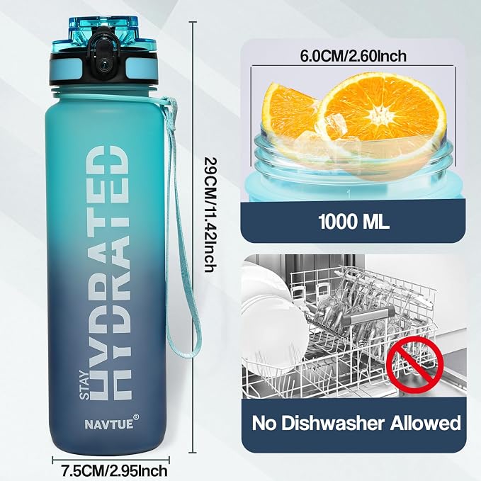 Water Bottle 32 oz Motivational Time Marker Tritan Bottle | BPA-free Tritan water bottle with time marker leakproof Lightweight portable Easy Clean Brush for Gym, Travel, School, Office