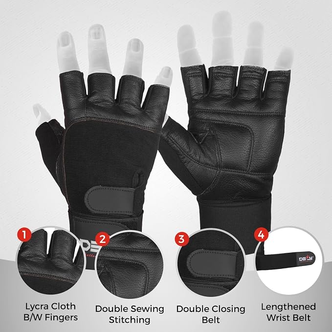 DEFY Padded Weight Lifting Gloves with 13" Long Wrist Wrap Genuine Leather Gym Gloves for Power Lifting, Cross Training, Workout Black