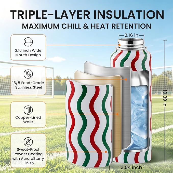 RAYMYLO Insulated Water Bottle 40 oz, Triple Wall Vacuum Stainless Steel | (Cold for 36Hrs, Hot for 18Hrs), Leak Proof & Non-BPA, Modern Water Flask Jug with Paracord Handle & Straw Spout Lids