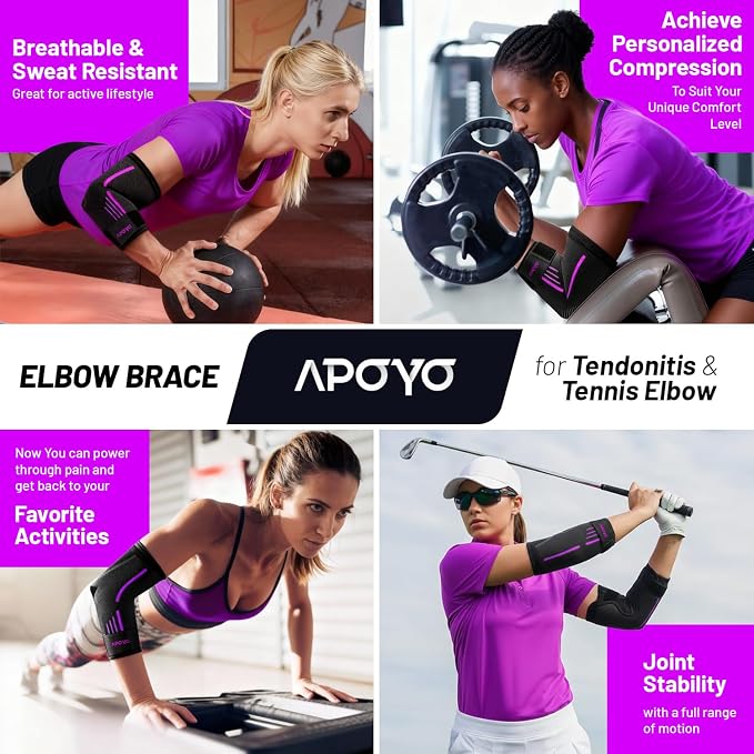 APOYO Tennis Elbow Brace for Women & Men, Workout and Everyday Use (Small) | Elbow Compression Sleeve for Arthritis, Tendonitis, Tennis Elbow & Golfers Elbow, Reduce Joint Pain During Fitness Activity