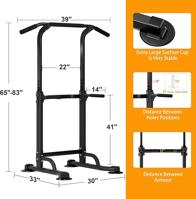 DlandHome Power Tower Pull Up Bar Dip Station,Adjustable Height Dip Stand | Multi-Function Fitness Equipment for Strength Training Home Gym,Stable Steel Frame for Pull Ups Dips Push Ups,Supports 330LBS