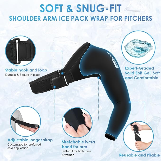 ComfiTECH Shoulder Arm Ice Pack Wrap for Pitchers, Flexible Ice Sleeve, M | Flexible Shoulder Ice Brace for Arm & Elbow, Cold Gel Application for Volleyball Player, Athlete & Throwing Recovery