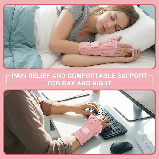 Carpal Tunnel Wrist Brace with Thumb Support, Thumb Brace Spica Splint for De Quervains Tenosynovitis, Tendonitis, Trigger Thumb Splint Wrist Support for Men Women - Right Hand,Pink,L/XL