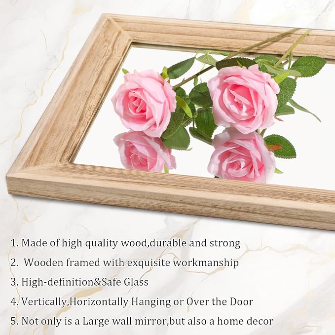 AAZZKANG Full Length Door Mirror Wooden Frame Large Mirrors for Wall 43"x14" Rectangular for Bedroom Living Room Bathroom Dressing Room Entryway