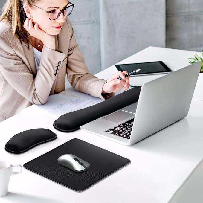 Gimars 3Pcs Memory Foam Keyboard Wrist Rest, Mouse Pad Wrist Support for Easy Typing Pain Relief, Ergonomic, Comfortable Keyboard Mouse Pad Set for Computer, Laptop, Home & Office