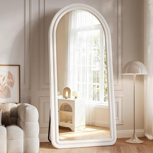 Arched Full Length Mirror 71"x32", Flannel Floor Mirror | Full Body Mirror with Stand, Flannel Mirrror Bedroom and Living Room, Wall Mirror Hanging or Leaning, White