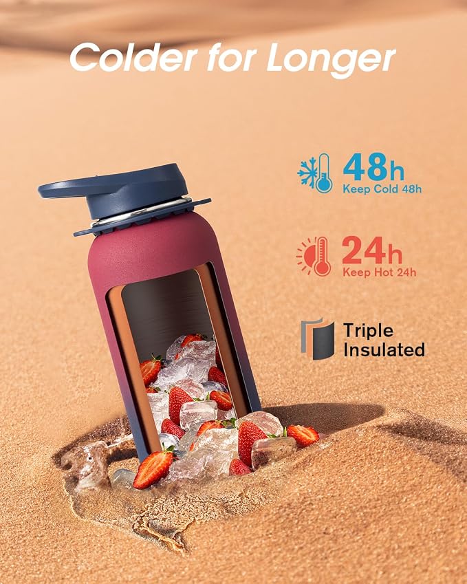 Coolflask 40 oz Water Bottle Insulated Stainless Steel with Strap | Metal Water Flask with Straw & Spout Lids, Triple-Wall, Cold 48+h, Dishwasher Safe, Leakproof, BPA-Free, for Gym & Hiking