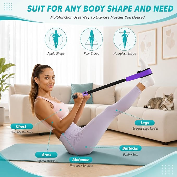 Upgraded Pedal Resistance Band with Comfort Grip Handle, Soft Padded Foot Straps & Thickened Latex Tubes | 55LBS Sit‑Up & Full Body Exercise for Abdomen, Waist, Arms, Core, Legs & Physical Therapy