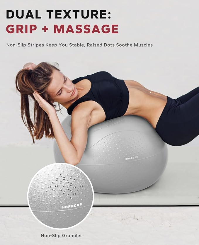 HAPBEAR Exercise Ball- Anti-Burst Slip-Resistant Yoga/Pilates Ball for Core Training & Posture Improvement, Home Gym/Rehab/Pregnancy Ball, Quick Pump & 3 Resistance Bands Included