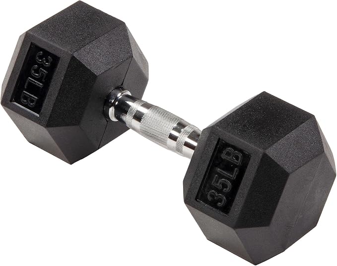 Signature Fitness Rubber Coated Hex Dumbbells Hand Weights for Exercises and Fitness Home Gym, 5-50 lbs, Pairs