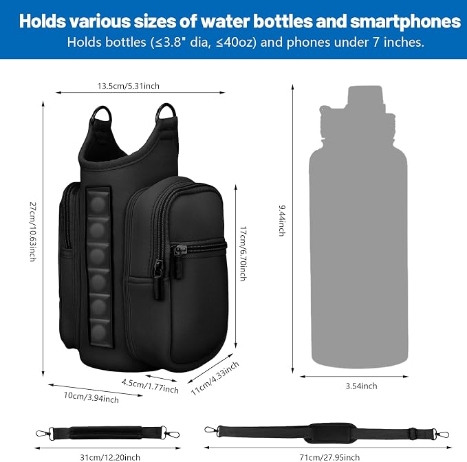 Magnetic Gym Bag Water Bottle Holder with Phone Pockets Shoulder Strap for Men Women