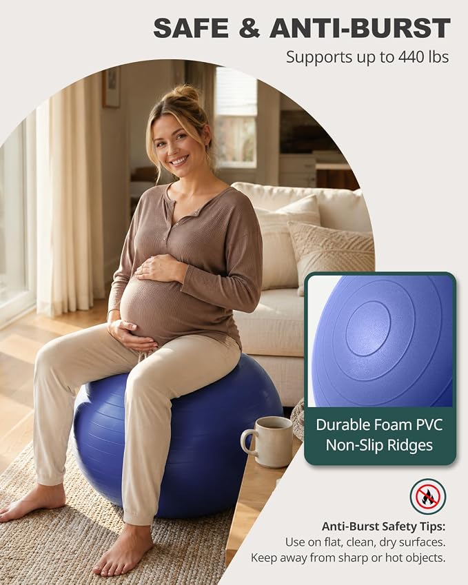 Trideer Yoga Ball for Exercise, Pilates, Core & Balance Training, Stability Ball for Pregnancy & Birthing Prep, Physical Therapy, Daily Stretching, Office Chair for Active Sitting, Quick Pump Included