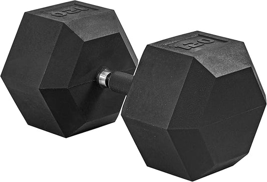 CAP Rubber Coated Dumbbell Weights, Free Weights for Home Gym Strength Training, Anti-Roll Hex Dumbbells with Black, Chrome & Comfort Grip Handles, Singles