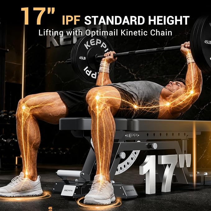 Keppi Fitness Bench6000 Weight Bench, Commercial Grade FID Workout Bench | 2200lb Flat Capacity, 11 Back&8 Seat Specialized Angles for Serious Lifters, 97lb Frame Weight with above 1 Gauge Support