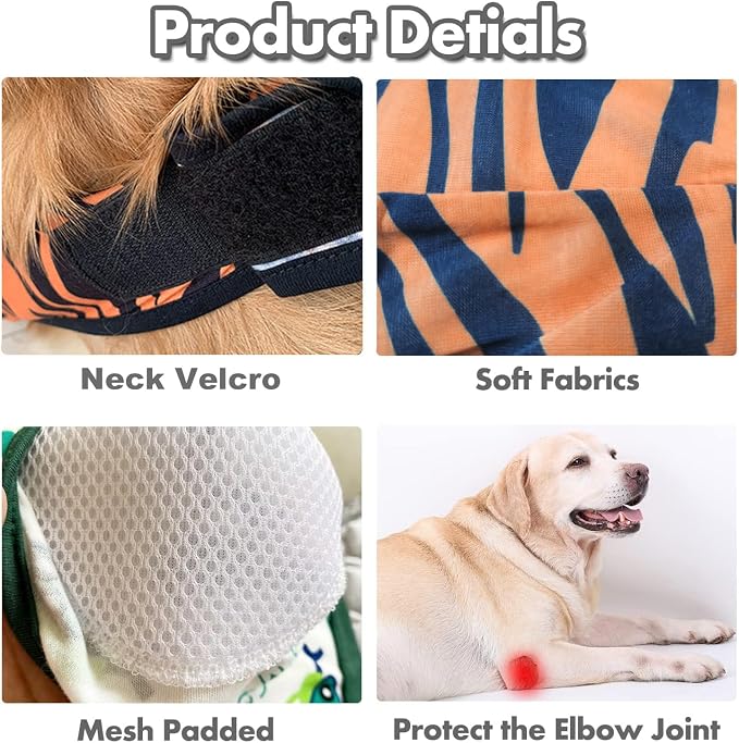 HDKUW Dog Elbow Protector for Calluses, Dog Joint Recovery Sleeve for Prevent Licking Wound, Elbow Sleeves with Mesh Pad for Medium Large Dogs Tiger XL