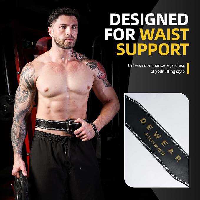 Genuine Leather Weight Lifting Belt, 4”& 6” Padded Lumbar Back Support, 10 Adjustable Holes, Gym Weight Belt Ideal for Deadlift, Powerlifting, Bodybuilding and Squat