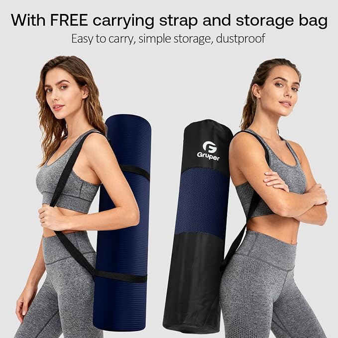 Gruper Yoga Mat Non Slip NBR Extra Thick Yoga Mat, 72"L x 32"/24"W x 0.6"/0.4"TH (185cm x 80cm/61cm x 15mm/10mm), Anti-Tear Exercise Mat with Carrying Strap and Bag, Workout Mats for Yoga, Pilates