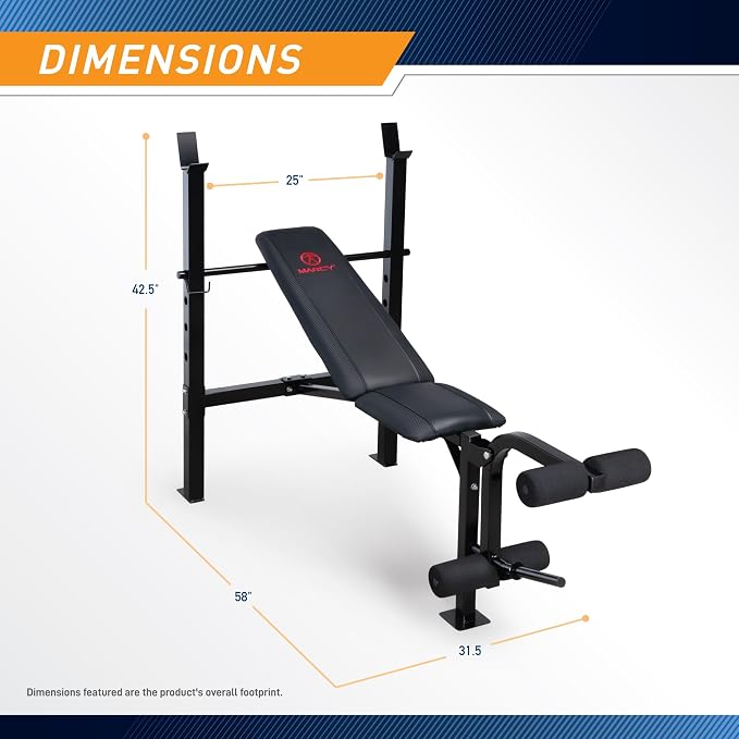 Marcy Standard Weight Bench with Leg Developer - Adjustable 5-Position Back Pad (Flat, Incline, Decline) - Home Gym Strength Training Equipment- MWB-6501