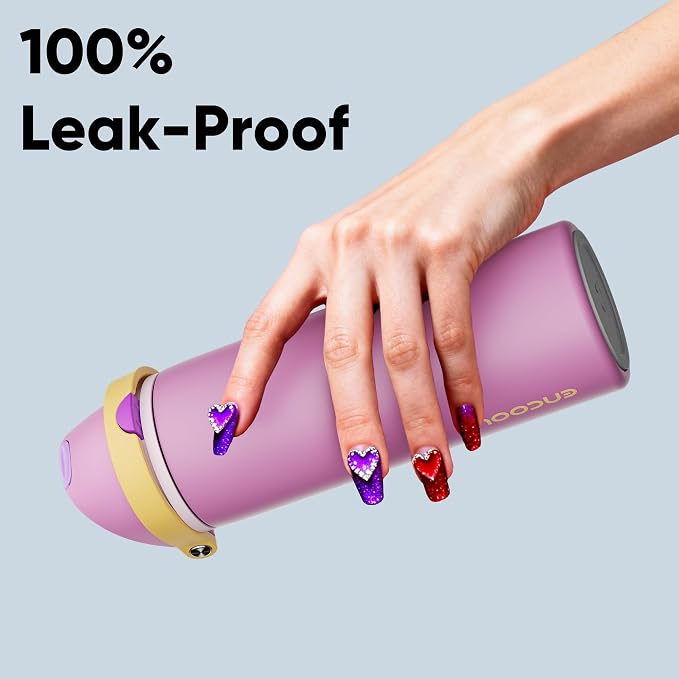 Insulated Water Bottle with Straw - Encool Stainless Steel Water Bottle with Push Button Lid, Leak-Proof & BPA-Free, Keeps Cold for 24 Hours for Sports, Travel, Gym (24 oz, Light Orchid-Fuchsia)