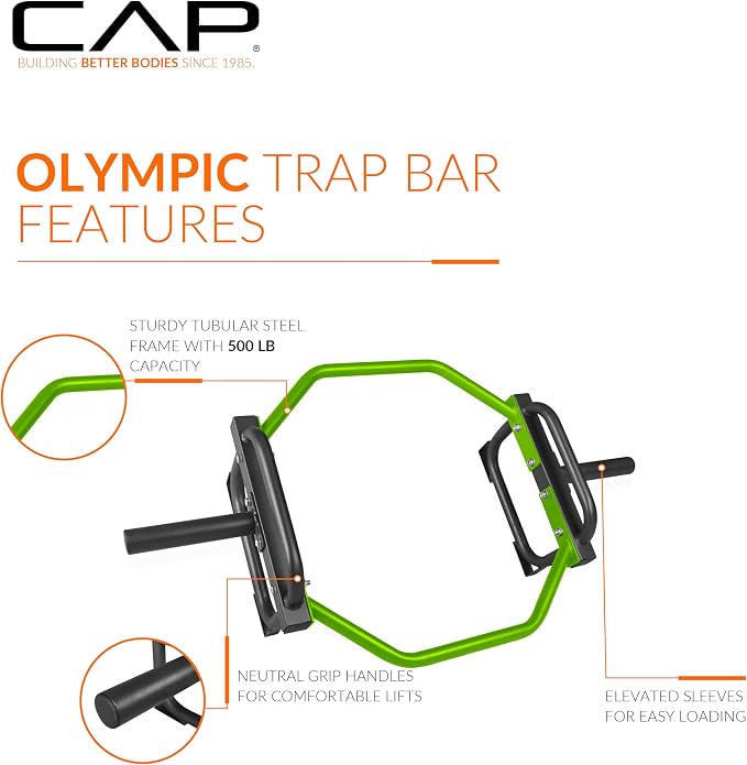 CAP Olympic Trap & Shrug Bar with Elevated Grip, 500-Lb Capacity