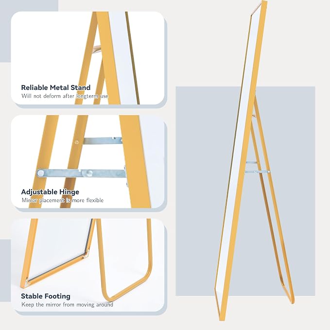 LFT HUIMEI2Y 71"x32" Full Length Mirror, Gold Floor Mirror | Tempered Oversized Mirror Full Body with Aluminum Alloy Frame; Standing, Leaning, or Wall Mount for Bedroom, Living Room
