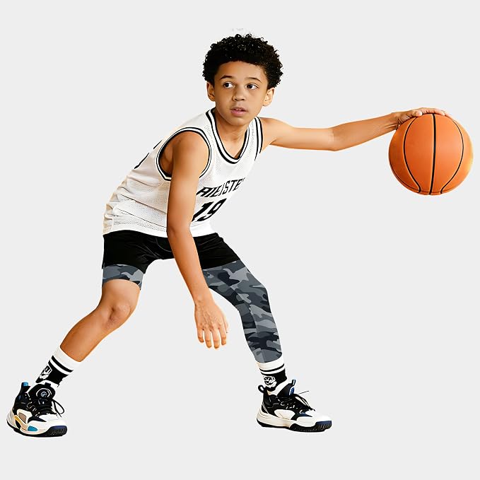 MIVEI One Leg Compression Tights Youth Boys Basketball Leg Sleeve | Kids Compression Pants Girls' Single Leg Tights 3/4 Leggings for Baseball Softball Soccer Running Football, Sports Base Layer