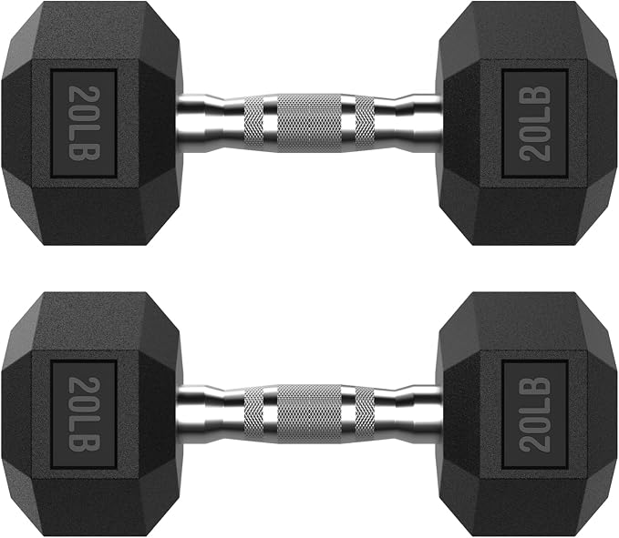 HANDBODE Rubber Encased Hex Dumbbell Pair, 2.5-65 lb | Non-Slip Handle Design for Secure & Comfortable Grip, Hand Weights for Strength Training, Fitness & Home Gym