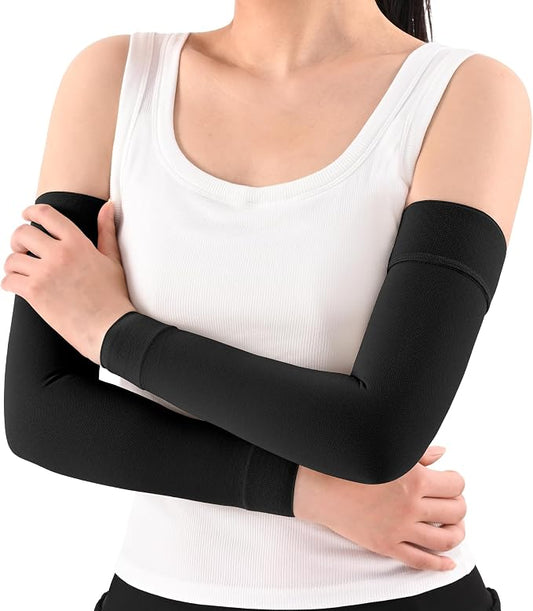 1 Pair Medical Compression Arm Sleeves for Women&Men,No Palm Cover | Full Arm Support,Silicone Anti-Slip Dots,20-30 mmHg Graduated Compression,Lymphedema,Arthritis,Bursitis,Post-Surgery