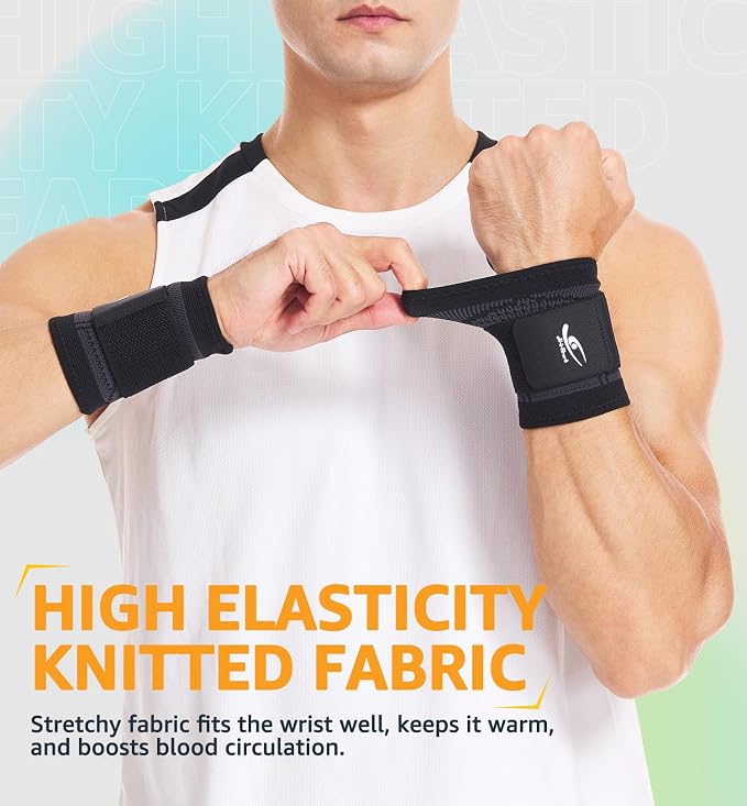HiRui Wrist Brace Wrist Wraps Compression Wrist Strap, Wrist Support for Work Fitness Weightlifting Sprains Tendonitis, Carpal Tunnel Arthritis, Pain Relief, Adjustable Wristbands 2 PACK (Black, S)