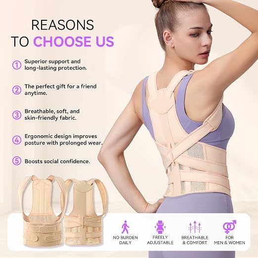Posture Corrector for Women & Men, Adjustable Full Back Brace Support | Breathable Shoulder Straightener, Upper and Lower Back Pain Relief, Scoliosis & Hunchback Correction, Under Clothes