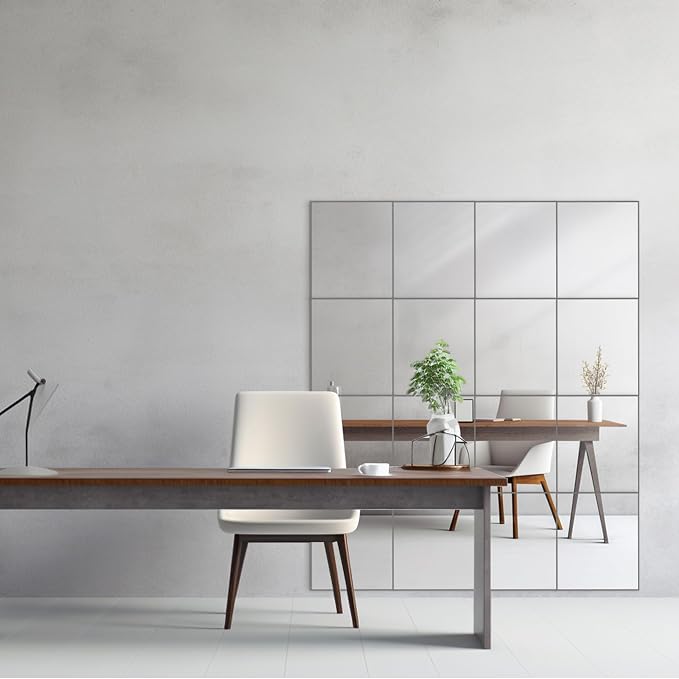 Wall Mirrors, 14''x 12'' Glass Wall Mirror Tiles (16 PCS), Large Full Body Mirror for Home Gym, Bedroom, Door, Bathroom, Frameless Mirror Tiles (Glass - 14'' x 12'' - 16PCS)