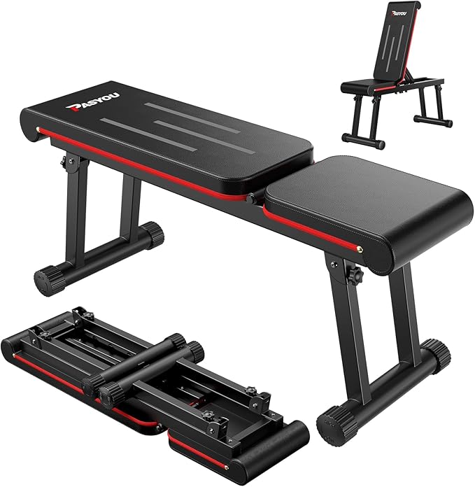 PASYOU Adjustable Weight Bench, 660LB Foldable Workout Bench for Home Gym, Incline Flat Bench Press for Full Body Workout, Dual-Frame Strength Training Bench, No Assembly Required