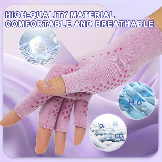 DRNAIETY 2-Pair Arthritis Compression Gloves- for Hand Arthritis, Carpal Tunnel Pain, Rheumatoid Arthritis, RSI, Fingerless, Anti-Slip, Breathable Gloves for Men & Women, Typing, Daily Use(XL Purple)