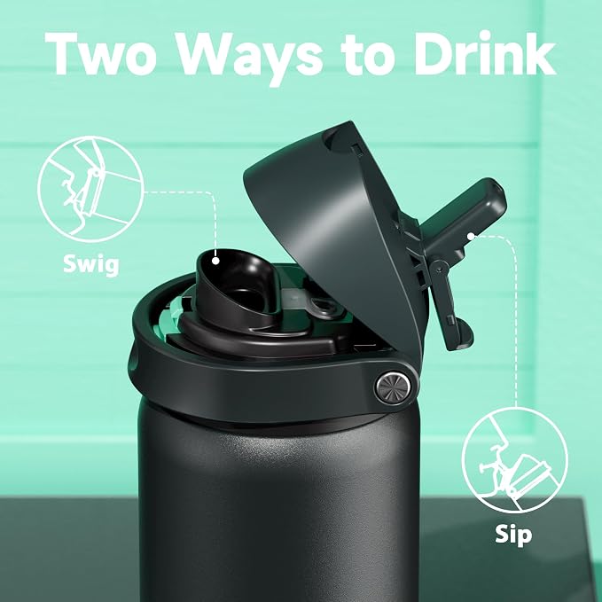 32 oz Insulated Water Bottle for Sports: Meoky Stainless Steel Water Bottle with 2-in-1 Straw and Spout Lid - Leak Proof, Cold for 24 Hours, Protective Silicone Base, BPA-Free for Gym, Foggy Tide