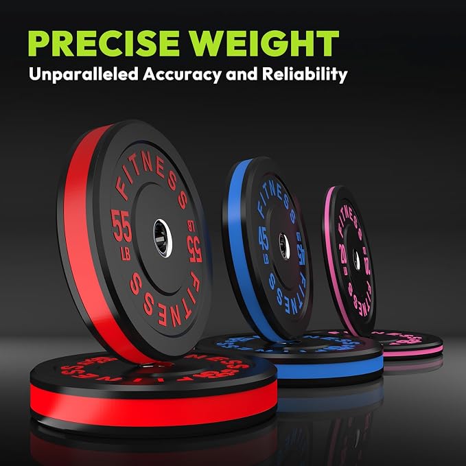 HANDBODE 2-Inch Weight Plates High Bounce, Olympic Bumper Plate Set 45/100/160/190/260/300lb, Colored Weight Plates Set for Home Gym, Barbell Weights Rubber Strength Training Plate for Weight Lifting