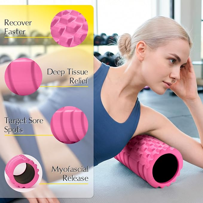 Foam Roller 13" Multi Density Fitness Exercise for Muscle Recovery | Massage Roller for Deep Tissue, Relieves Tight, Sore Muscles & Kinks, Improves Mobility & Circulation, Targets Key Body Parts