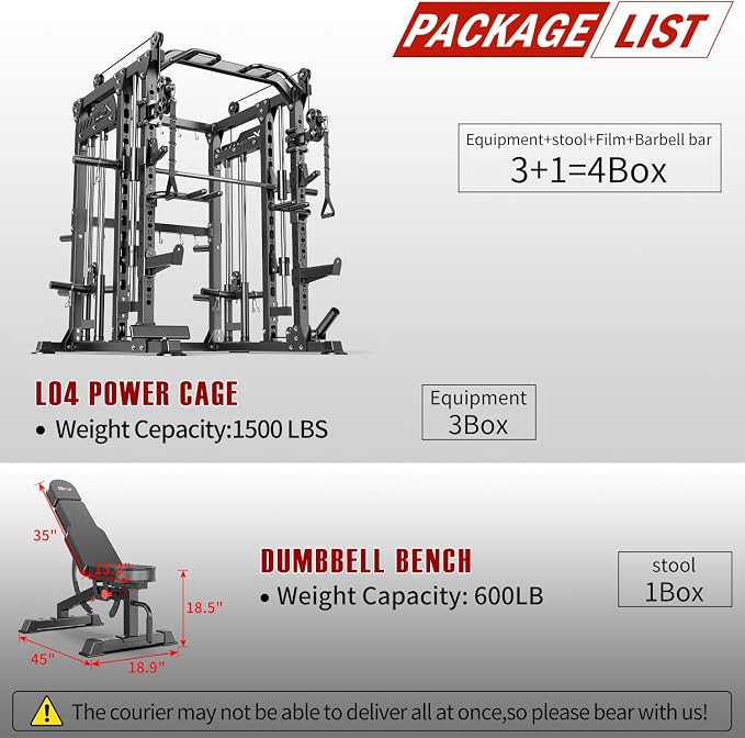 Multi-Purpose Squat Rack,Smith Machine Weight Rack Set with Cable Crossover System, Home Gym Power Racks, Power Racks and Packages