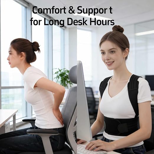 Posture Corrector for Women and Men Full Back Support Brace Adjustable Breathable Full Back Shoulder Straightener for Scoliosis， Hunchback, Lower Back Pain Relief Upright Posture Corrector Belt for Under Clothes (Black, Small)