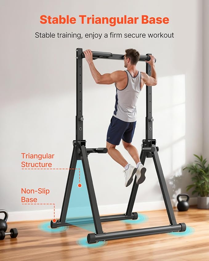 VEVOR Pull Up Bar, 330LBS Capacity Portable Pullup Bar Station, Pullup Bars Free Standing with Triangular Structure & Heavy-Duty Steel Tube, 9 Level Height Adjustment Gravity Fitness for Arms, Back